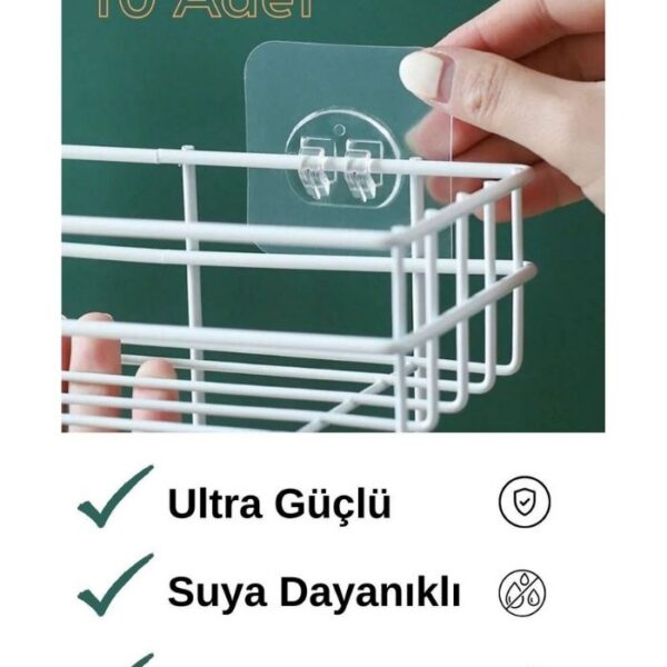 Risingmaber 10 Adet Ultra Güçlü Yapışkanlı Kanca, Şeffaf Yapışkanlı Mutfak Banyo Askısı, MT114