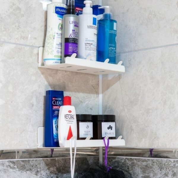 Risingmaber Yapışkanlı 2 li Beyaz Köşe Şampuan Tutucu, Banyo Düzenleyici, Mutfak ve Raf Düzenleyici MT81B