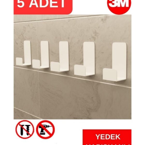 Risingmaber Yapışkanlı Beyaz Askılık Kapı Arkası Bornoz Askılığı Yapışkanlı Mutfak Banyo Askılığı Havlu, Elbise Askılığı 5'li set 3M Yapışkanlı Tasarım MT78B