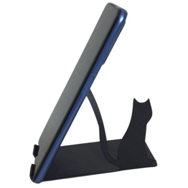 Risingmaber Metal Mat Siyah Dekoratif Ayakta Duran Sevimli Kedi Telefon Tutacağı MT68
