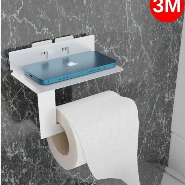 Risingmaber Metal Beyaz Ultra Güçlü Yapışkanlı Telefon Tutacaklı Tuvalet WC Kağıtlık MT92B