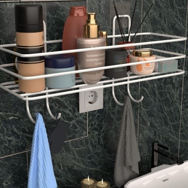 Risingmaber Metal Beyaz Yapışkanlı Banyo Düzenleyici Raf, Şampuanlık Duş Rafı ve Organizer MT119B