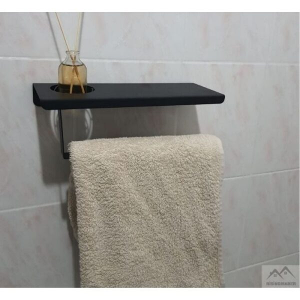 Risingmaber Siyah Havlu Tutacağı Raf Metal Havlu Askısı Mutfak Banyo Raflı Havluluk Metal Raflı Havluluk (Koku Hediyeli) MT63S