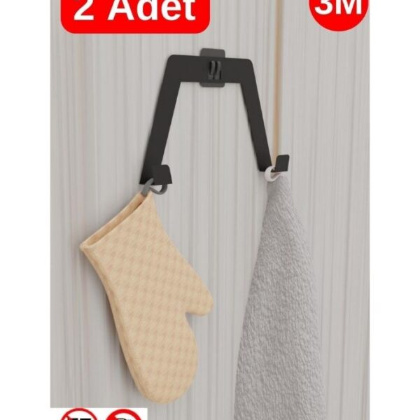 Risingmaber 3M Yapışkanlı Siyah Çift Kancalı Askılık, Bornoz Askı, Mutfak Banyo Askısı(2 Adet) MT89S