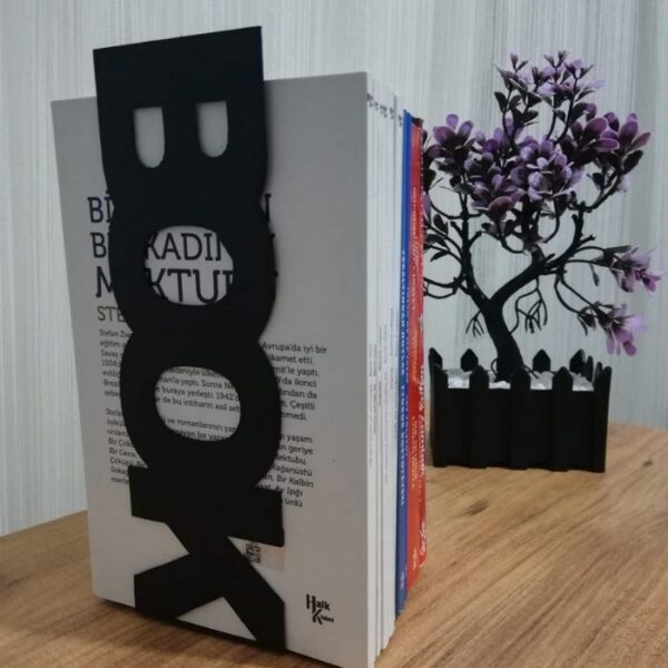 Risingmaber Dekoratif Dikey Book Yazı Tasarımlı Kitap Tutucu Desteği Mat Siyah MK11S