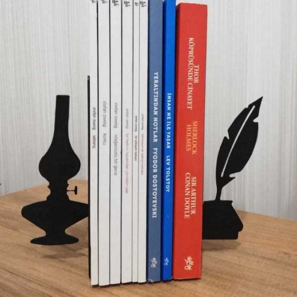 Risingmaber Dekoratif Divit ve Gaz Lambası Desenli Metal Kitap Tutucu 2'li paket MK15S