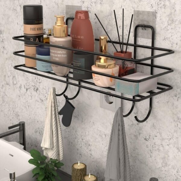 Risingmaber Metal Siyah Yapışkanlı Banyo Düzenleyici Raf, Şampuanlık Duş Rafı ve Organizer MT119S