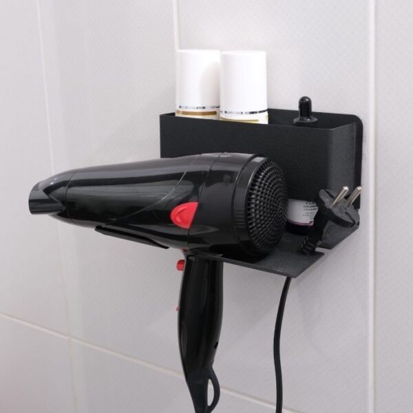 Risingmaber Siyah Metal Yapışkanlı Saç Kurutma Askısı, Yapışkanlı Banyo Düzenleyici Organizer Fön Makinelik MT83S
