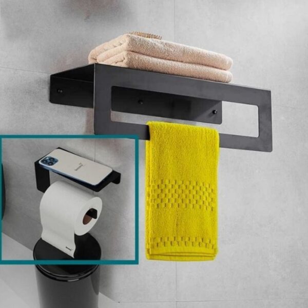 Risingmaber Metal Banyo Havlu Askılığı & Tuvalet Kağıdı Askılığı 2li set Mat Siyah MT53S