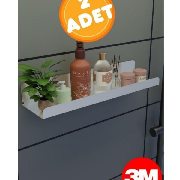 Risingmaber 3M Ultra Güçlü Yapışkanlı Beyaz Mutfak&Banyo Rafı, Çok Amaçlı Organizer Raf 2 Adet MT96B
