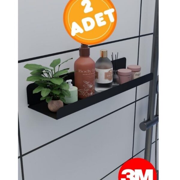 Risingmaber 3M Ultra Güçlü Yapışkanlı Siyah Mutfak&Banyo Rafı, Çok Amaçlı Organizer Raf 2 Adet MT96S