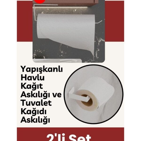 Risingmaber Metal Beyaz Yapışkanlı Tuvalet Kağıtlık ve Kağıt Havluluk İkili Set Yapışkanlı Wc Kağıtlık ve Kağıt Havlu Askısı MT74B 3M Yapışkanlı Tasarım MT74B