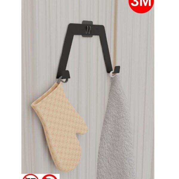 Risingmaber 3M Yapışkanlı Siyah Çift Kancalı Askılık, Bornoz Askısı, Mutfak Banyo Askısı MT88S