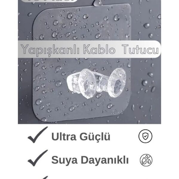 10 Adet Ultra Güçlü Yapışkanlı Kablo Tutucu, Mutfak ve Banyo Askısı, Yapışkanlı Kancalar MT115