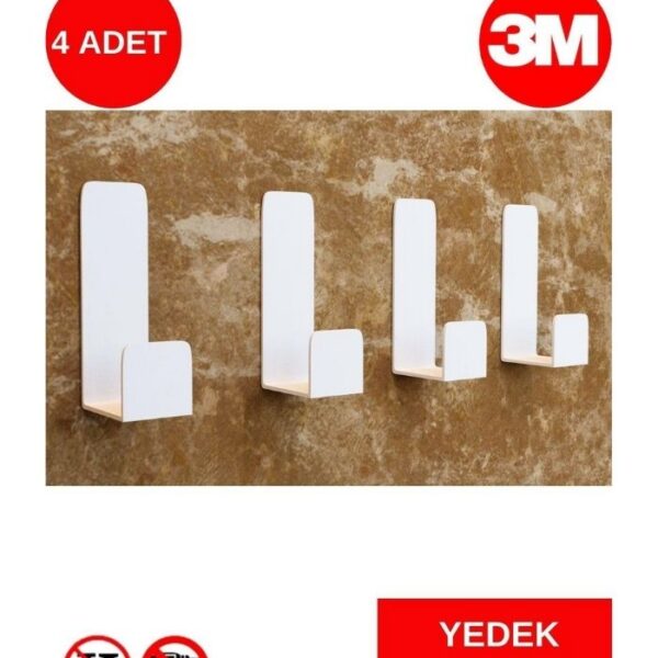 Risingmaber Beyaz 4lü Yapışkanlı Askılık Kapı Arkası Bornoz Askılığı Yapışkanlı Mutfak Banyo Askılığı Havlu Askılığı Elbise Askılığı 4'lü set 3M Yapışkanlı Tasarım MT75B