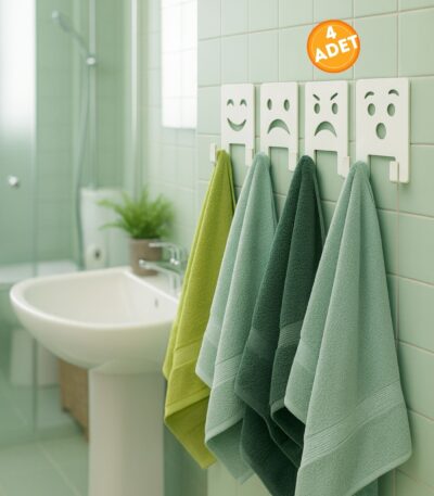 Risingmaber yapışkanlı banyo 4lü beyaz emoji askı mt124bd banyo görünümü