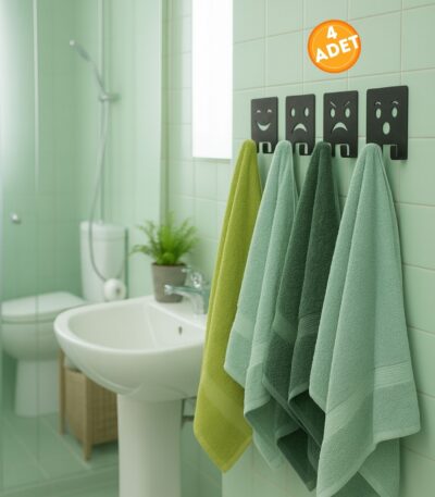 Risingmaber yapışkanlı banyo 4lü siyah emoji askı mt124sd banyo görünümü